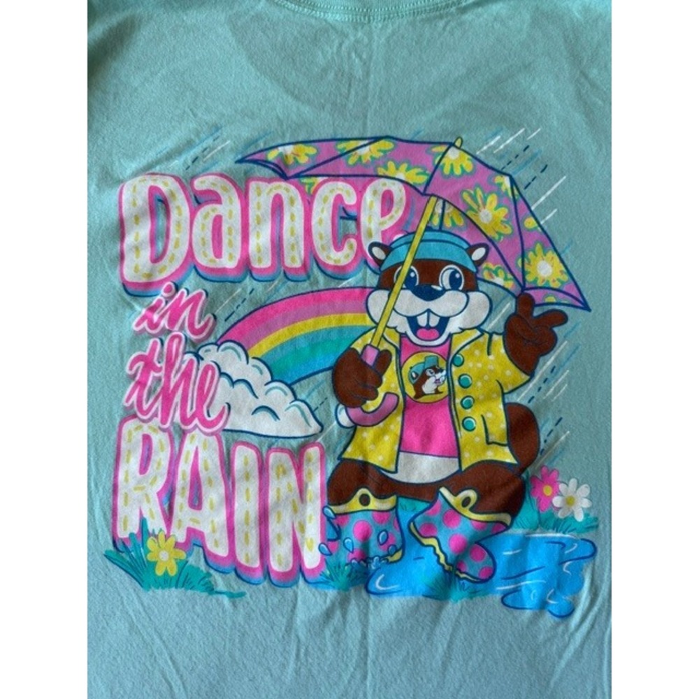 Buc-ee's Dance in the Rain Graphic T-Shirt Aqua Blue XL Short Sleeve Cotton Tee
